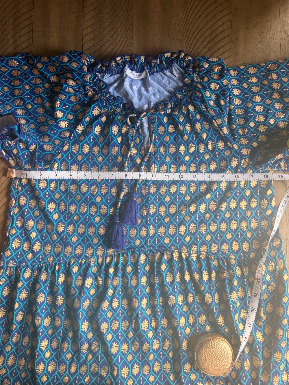 Cabana Life Blue Gold Print Tassel Dress Swim Cover Up Size M Beach Resort - Picture 13 of 17